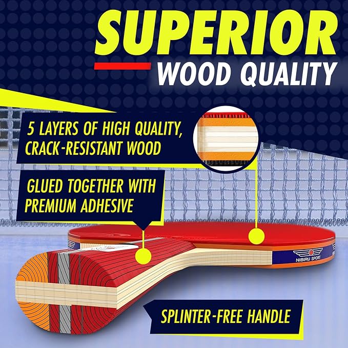 NIBIRU SPORT Professional Ping Pong Paddle Sets - 2 Player or 4 Player Table Tennis Paddles, Retractable Net, Pingpong Balls and Carry Bag Storage Case - Table Tennis Equipment & Ping Pong Accessories