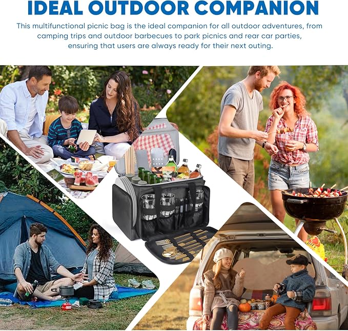 Multi-Purpose Picnic Gear Bag - Outdoor Camping Organizer Storage Bag for Cooking Utensils, Tableware, Gas Bottles, and Spices | Waterproof and Durable | 19.5x13.5x11.5 inches (Dark Gray)