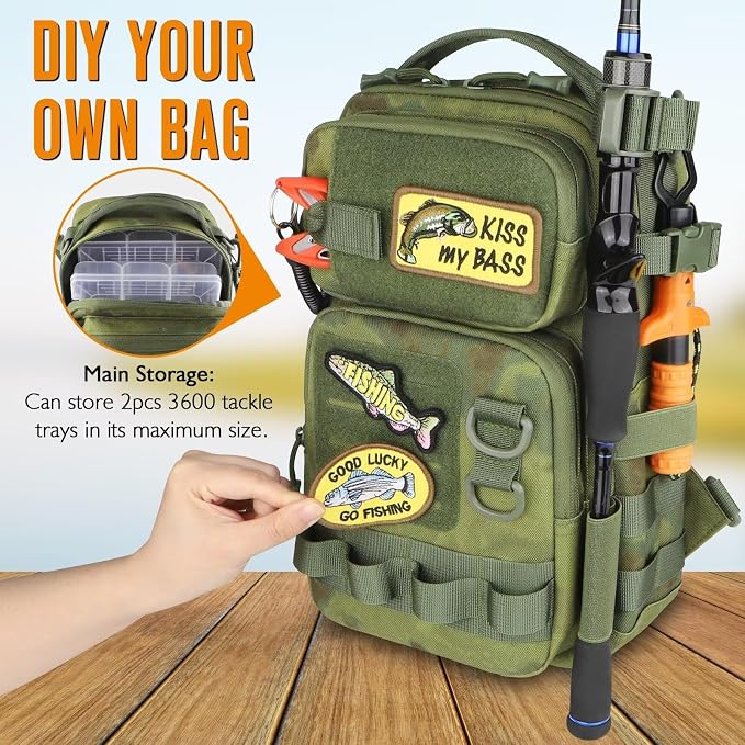 Dovesun Small Fishing Backpack Fishing Sling Bag with 3600 Tackle Box Small Tackle Backpack with Tool Set Green