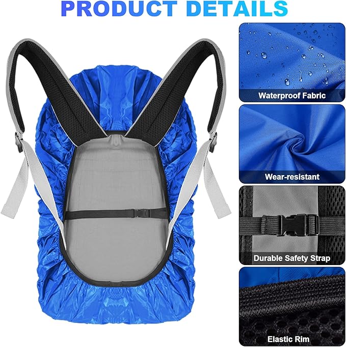 LAMA 2 Pack Waterproof Rain Cover for Backpack, Reflective Rucksack Rain Cover for Anti-Dust/Anti-Theft/Bicycling/Hiking/Camping,XL Size (for 56L-70L Backpack), 1 Pcs Black + 1 Pcs Royal Blue