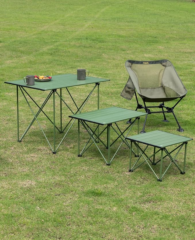 iClimb Ultralight Compact Camping Folding Beach Chair with Anti-Sinking Large Feet and Back Support Webbing (Green - Square Frame - 2PC)