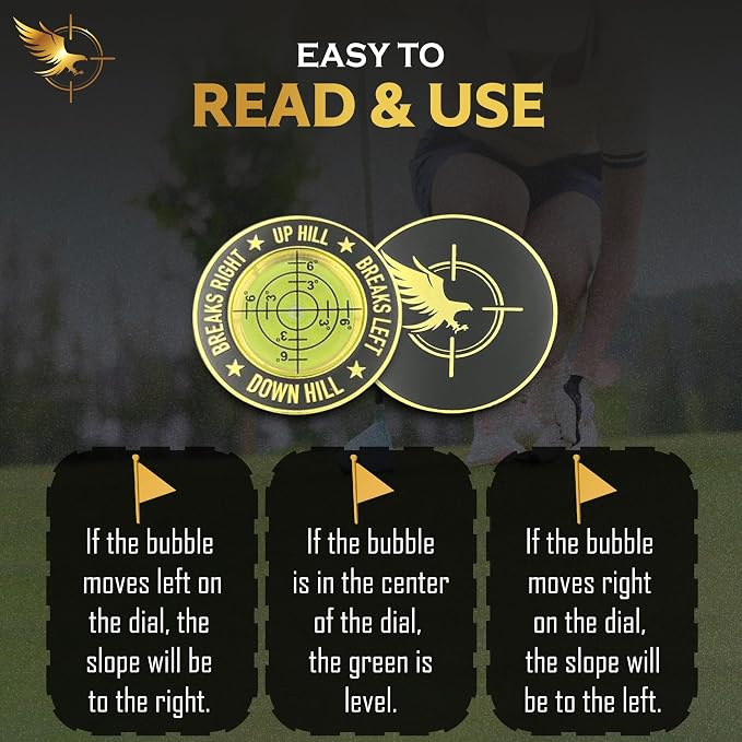 GOLD'N GOLF Pro Golf Green Reader, Level Golf Accessories for Men and Women, Golf Ball Marker, Putting Green Reading aid, Beautiful Gift for Golf Lovers