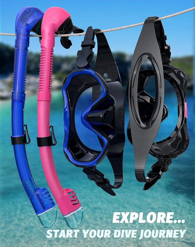 Snorkeling Gear for Adults, Snorkel Mask Set 180° Panoramic View Snorkel Gear, 100% Food-Grade Silicone Anti-Fog Anti-Leak Dry Top Diving Mask for Snorkeling Swimming Scuba Diving
