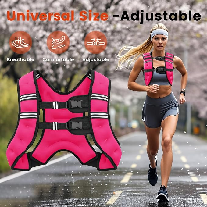 Poudee Weighted Vest, 6lb/8lb/10lb/12lb/16lb/20lb/25lb/30lb Weight Vest for Men Women, Body Weight Vests Adjustable with Reflective Stripe for Strength Training, Running, Workout, Jogging, Walking