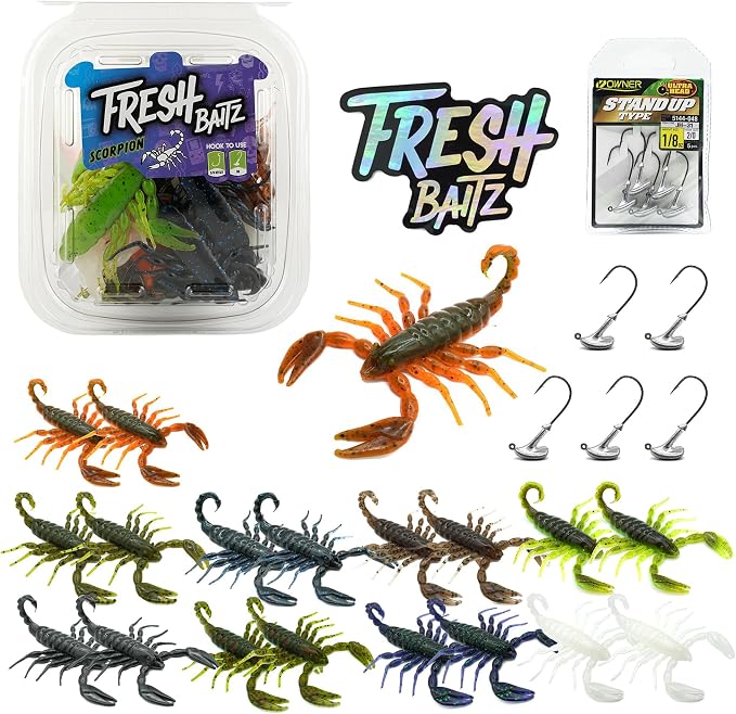 FRESHBAITZ Scorpion Sampler Kit | Soft Plastic Fishing Lures for Freshwater Largemouth and smallmouth bass, Fishing Tackle Bundle