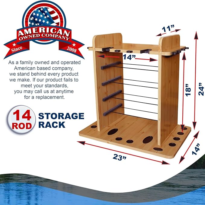 Rush Creek Creations Fishing Rod Holder for 14 Saltwater/Freshwater Rods, Fishing Pole Holder w/ up to 4 Fishing Gear Tackle Box Storage for Garage Organization/Boat Storage for Fishing Accessories | Fishing Pole Holder