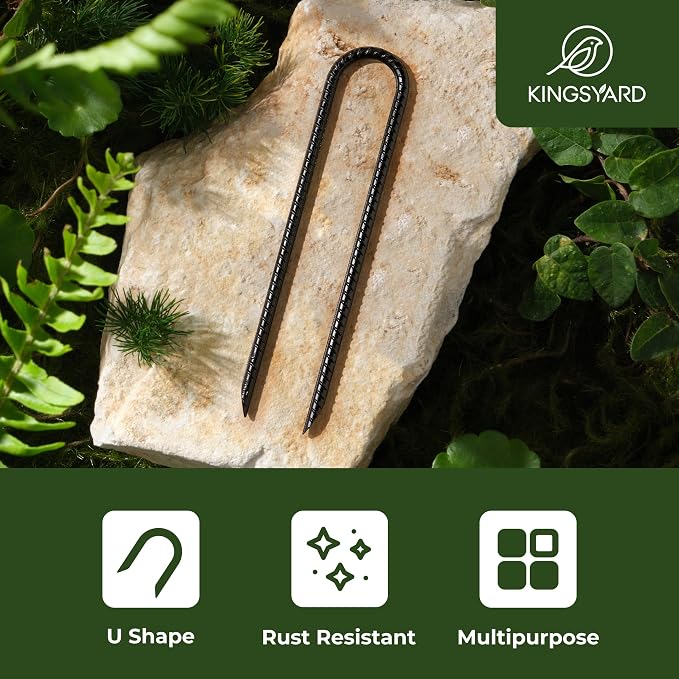 Kingsyard 16 Pack Trampolines Wind Stakes-12 Inch Long, 0.4 Inch Diameter Galvanized Steel U Hook Rebar Stakes, Multi-Purpose Heavy Duty Ground Anchors for Tent, Fences, Swing, Landscape, Black
