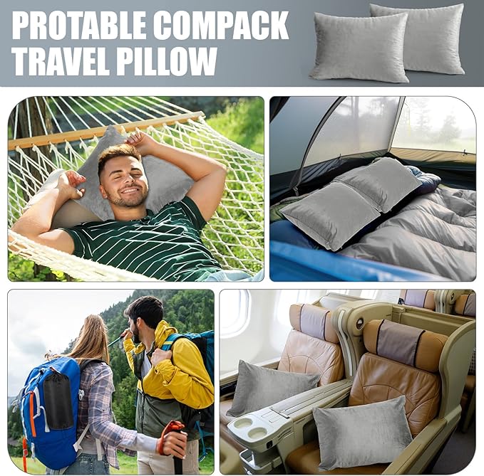 SmoothNovelty 2 Pack Camping Pillow for Sleeping Shredded Memory Foam Travel Pillow with Storage Bag, Compressible Portable Pillow for Outdoor Camp Backpacking Hiking Essential Gear (Grey,Small)
