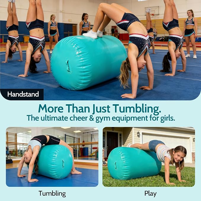 Air Roller Gymnastics, 47.2x23.6"/47.2x31.5" Inflatable Air Tumble Barrel, Back Handspring Training Gymnastics Barrel for Tumbling Cheerleading Yoga Gym with Manual Air Pump Indoor&Outdoor Use