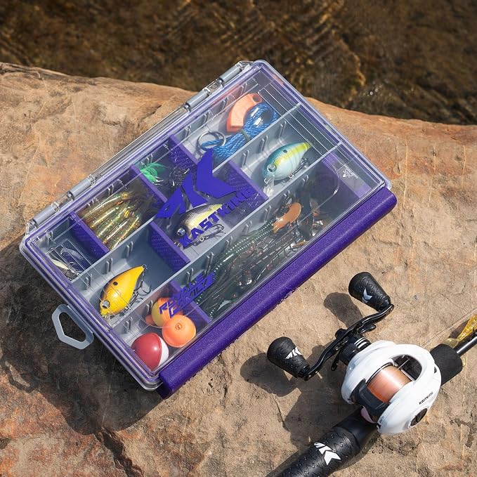 KastKing HyperSeal Waterproof Tackle Box, 3600 1 Pack，Purple | 3600 Tackle Trays;Tackle Box Organizer;Removable Dividers; One-Hand Open and Close；Fishing Gear Storage