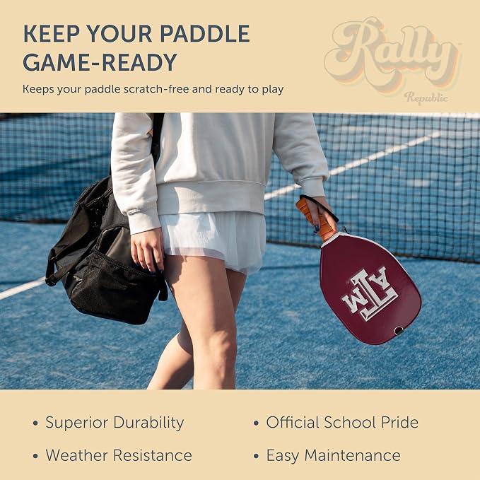 Officially Licensed Collegiate Pickleball Paddle Cover - Lightweight PU Leather Material - Durable Foam Interior Protection with Zippered Closure - Fits Most Paddles on the Market