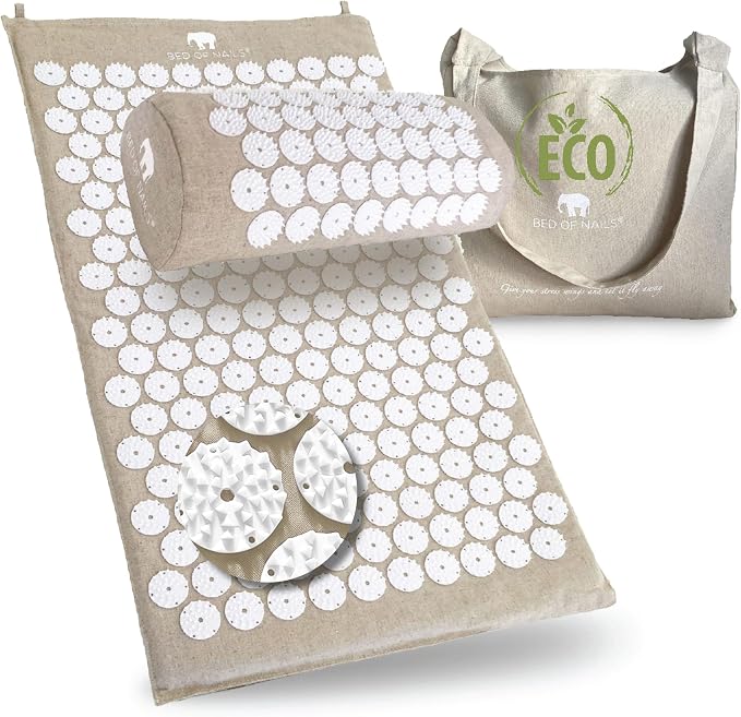 Bed of Nails ECO Set – Original Bon Acupressure Design with 10962 Precision Nails, Mat: 28.5 x 16.5 x 1", Pillow: 14.5 x 6 x 4"
