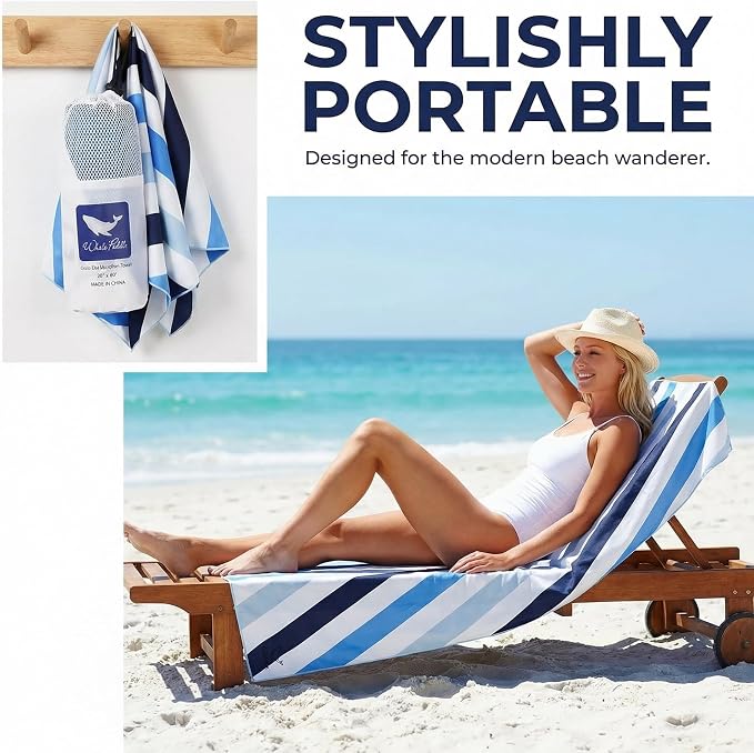 Whale Flotilla Large Quick Dry Beach Towel (30"x60"), Microfiber Sand-Free Beach Towels, Super Absorbent Compact Pool Travel Accessories, Blue