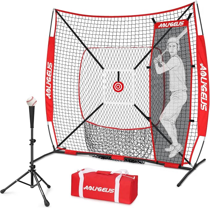 6'X6' Baseball Softball Practice Net,Pitching Net,Batting Net,with Batting Tee,Dummy Batter,Bonus Strike Zone Target and Bow Frame,for Hitting,Pitching,Catching