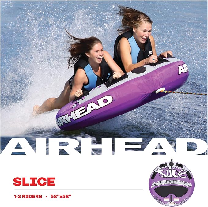 Airhead Slice Towable 2-4 Rider Models, Tube for Boating and Water Sports, Heavy Duty Full Nylon Cover with Zipper, EVA Foam Pads, and Patented Speed Safety Valve for Easy Inflating & Deflating