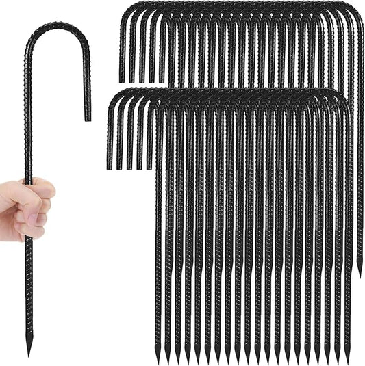 Gisafai 40 Pcs 24 Inch J Hook Rebar Stakes, Garden Ground Stakes Heavy Duty Tent Stake Ground Anchors Steel Plant Support Stake Long Straight Metal Spikes with Chisel Point End for Concrete Timber