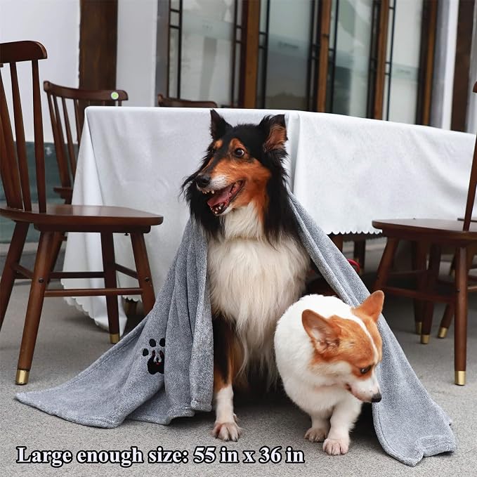 Dogvingpk Extra Large Dog Towel 1 Pack, Super Absorbent Soft Quick Drying Microfiber Pet Bath Towels for Large & Medium Dogs (XL-55" * 36", Grey)