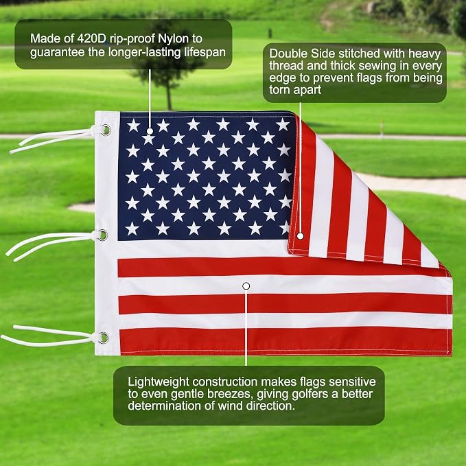 KINGTOP Golf Flagstick with USA Golf Flag, Putting Green Flags Hole Cup Set, 6 Feet in Height, Golf Pin Flags for Driving Range Backyard, 5-Section Design, with Additional Putting Green Replacement