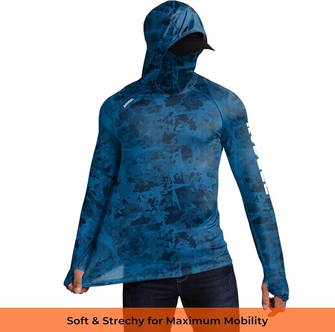 Rodeel Men's UPF 50+ Performance Fishing Hoodie, Long Sleeve Sun Protection Athletic Quick-Dry Breathable T-Shirt