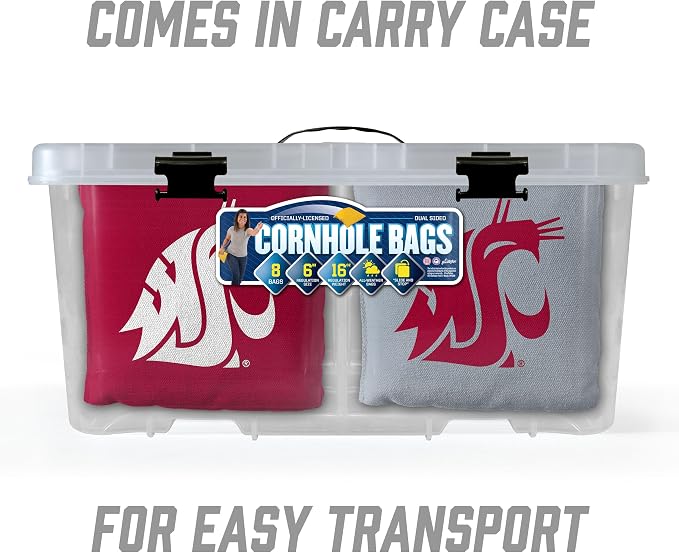 YouTheFan Officially-Licensed NCAA Set of 8 Cornhole Bags - All Weather Dual Sided Slide & Stop - Regulation Size with Carry case