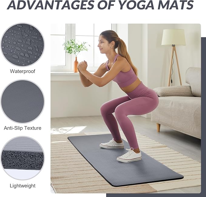 Signature Fitness Extra Thick High-Density Foam Yoga Mat – Multiple Thicknesses (1/2" & 1") / Multiple Colors – Double-Sided Non-Slip Surface – with Carrying Strap for Pilates, Yoga & Home Workouts