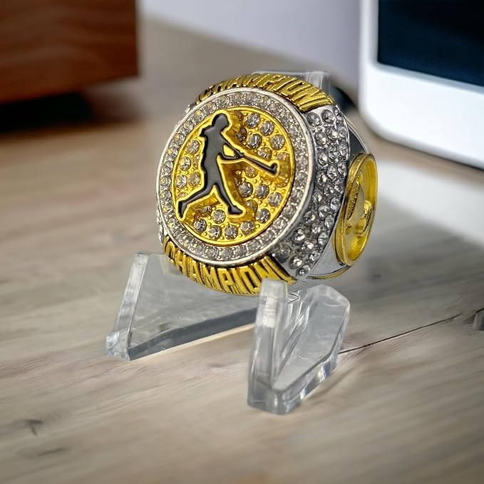 Legacy Rings 1 or 12 Pack Silver and Gold Tone Softball Baseball Championship Trophy Ring Champion or Finalist Award for Female Woman Player
