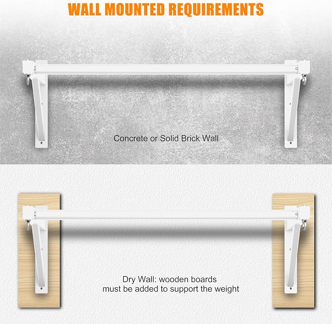 Pull Up Bar Wall Mounted, Heavy Duty 650 lbs Capacity Chin Up Bar, 48" Multi-Grip Strength Training Pull-up Bars, for Home Gym Garage/Backyard Total Body Workout, Ease Of Use Mounting