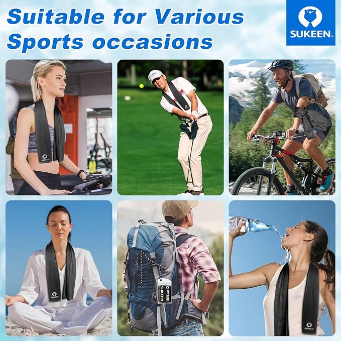 Sukeen Cooling Towel 20 Pack (40"x12") Ice Towel,Bulk Breathable Chilly Twoles,Microfiber Towel for Neck Face for Yoga,Sport,Running,Gym,Workout,Camping,Fitness,Travel & More Activities, Black