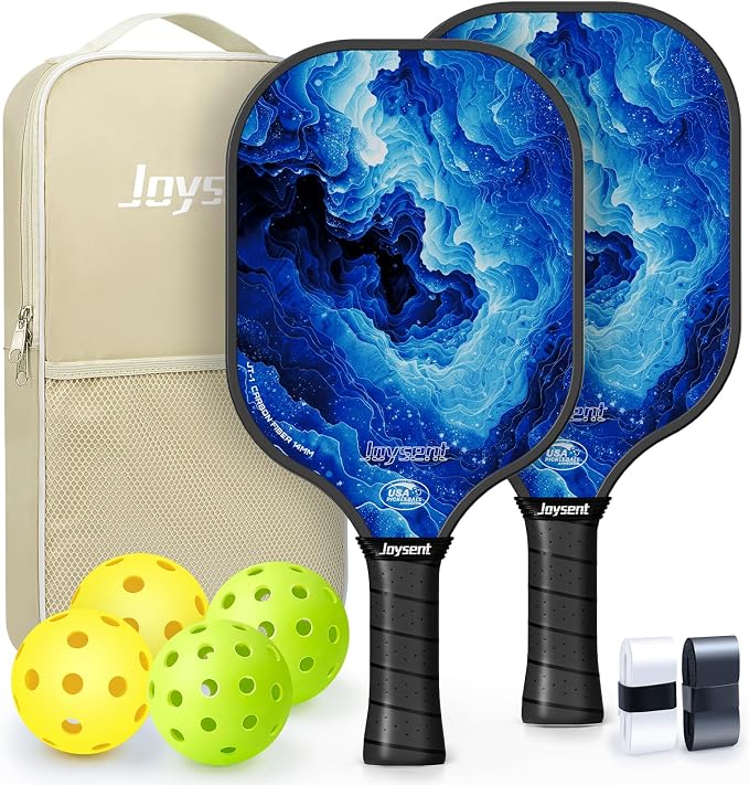 Pickleball Paddles Set, USAPA Approved Carbon Fiber Pickleball Set of 2 with Beginner Pickleball Rackets, Indoor Outdoor Pickle Balls for Adults Men Women, JT-1