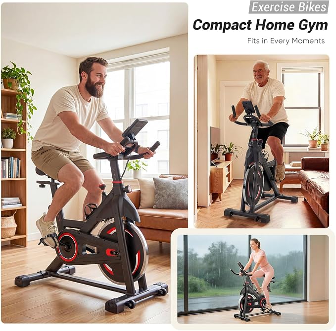 OLIXIS Exercise Bike with APP Control, Brake Pad Stationary Bikes with Quiet Magnetic Resistance, Indoor Cycling Spin Workout Bike with 300.0 lbs Weight Capacity,Orange/Red/Blue