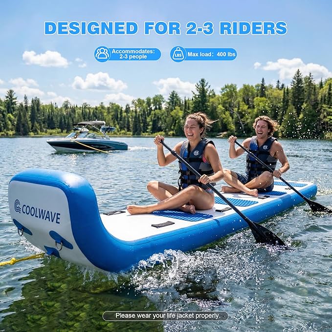 COOLWAVE Water Tubes for Boats, 1-3 Person Towable Tube for Boating, Heavy Duty Inflatable Boat Tube for Lake, Water Sport Towables with Foam Pads and Handles, Available in 6FT and 10FT