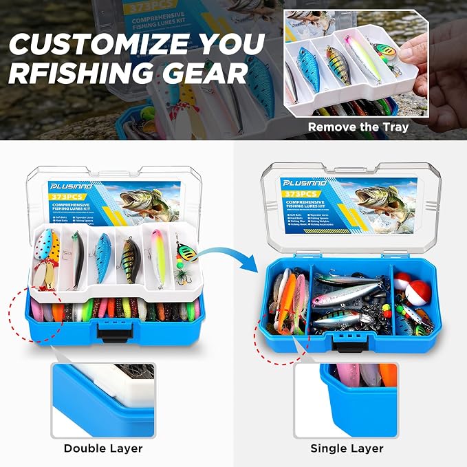 PLUSINNO Fishing Rod and Reel Combo Pole Gear Kit Telescopic Beginner | Portable All-in-One Fishing Equipment, with Freshwater Bass Trout Lures Kit Floating Net, with Carrying Case, Gifts for Men