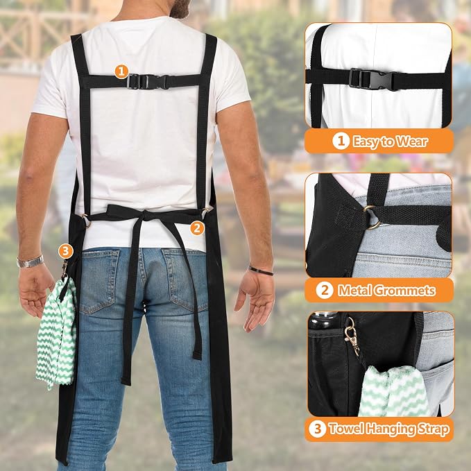 HODRANT Hanging Camp Utensil Organizer & Anti-oil BBQ Grilling Apron, Camping Kitchen Cookware Bag with Towel Paper Holder & Cooking Apron for Men & Women with Dual Shoulder Straps & Adjustable Buckle