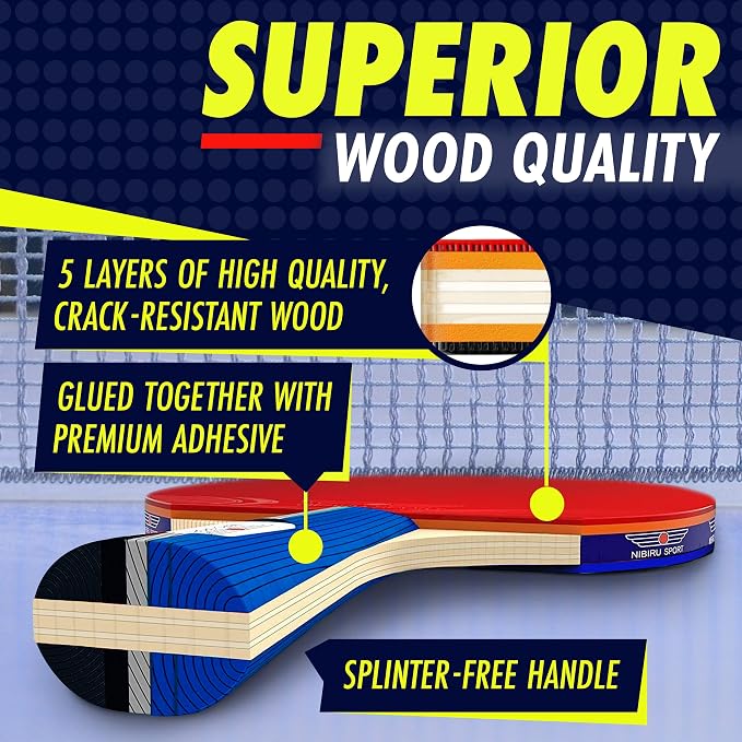 NIBIRU SPORT Professional Ping Pong Paddle Sets - 2 Player or 4 Player Table Tennis Paddles, Retractable Net, Pingpong Balls and Carry Bag Storage Case - Table Tennis Equipment & Ping Pong Accessories