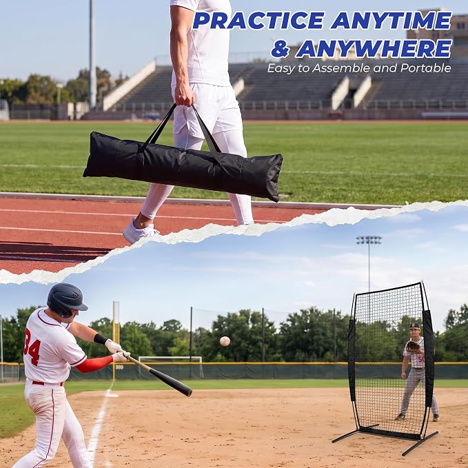 7x4FT Baseball Pitching Screen, Quick Setup Pitching Net for Pitchers Protection, Portable Baseball I Screen for Fields Batting Cages with Carry Bag