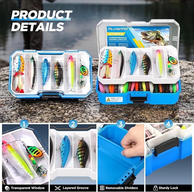PLUSINNO Fishing Rod and Reel Combo Pole Gear Kit Telescopic Beginner | Portable All-in-One Fishing Equipment, with Freshwater Bass Trout Lures Kit Floating Net, with Carrying Case, Gifts for Men