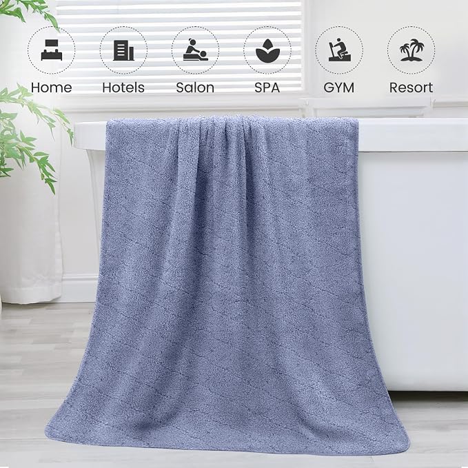 JML Microfiber Bath Towels, Ultra Soft, Super Absorbent, Fast Drying, No Fading, Large Body Towel Set for Shower, Gym, Sauna, Sport, Travel, Fitness, SPA,Yoga (Coral Fleece Blue, 30 in x 60 in)