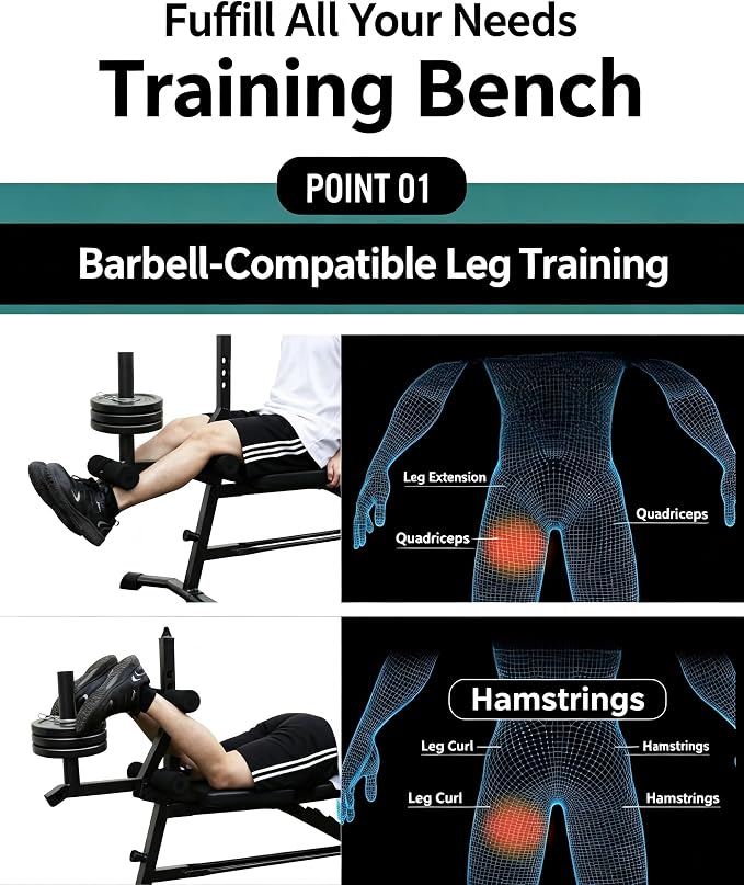 BARWING Multi-Function Adjustable Weight Bench with Leg Extension and Curl, Preacher Curl Attachment, Incline Decline Bench Press for Home Gym, 1500LB Heavy Duty Workout Bench