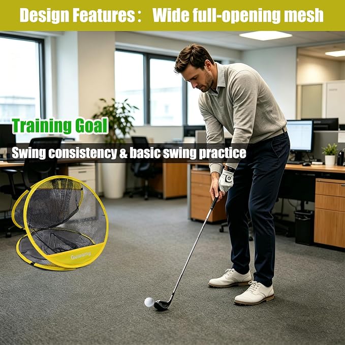 Pop Up 3-in-1 Golf Chipping Net – Circular Design for Relaxed Training, 3 Modes for Precision & Distance, Ideal Indoor/Outdoor Practice Kit, Golfer Gift