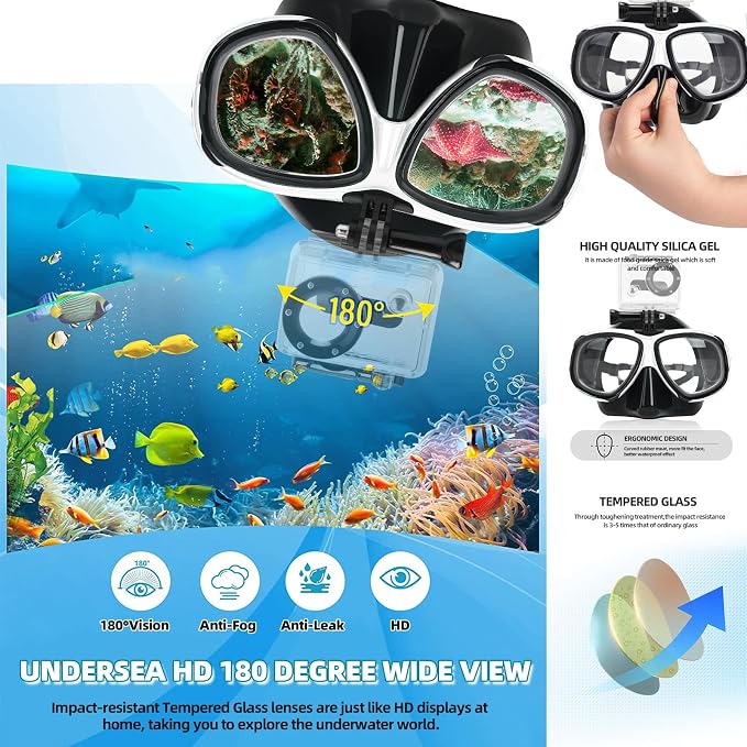 Nearsighted Snorkeling Gear for Adults Youth, Professional Full Dry Top Silicone Snorkel Set, Anti-Fog Scuba Diving Mask with Adjustable Strap