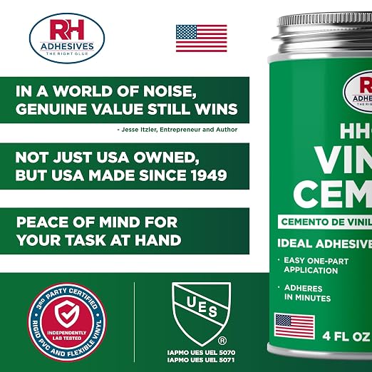 HH-66 Vinyl Cement 4 oz - Vinyl Adhesive, Cement Glue, Industrial Contact Cement for PVC & Vinyl Repair - Waterproof Flexible Vinyl Glue for Tarps, Pool Liners, Inflatables & Marine – RH Adhesives