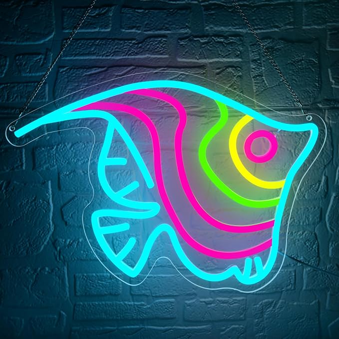Butterfly Fish Neon Sign for Wall decor Fishing Neon light for Man Cave | Dimmable Neon,Fisherman Birthday Fish Gifts,Led 5V USB Powered,Fishbowl,Fish Room Decor,Business Shop Wall Art,12.9*13.3in