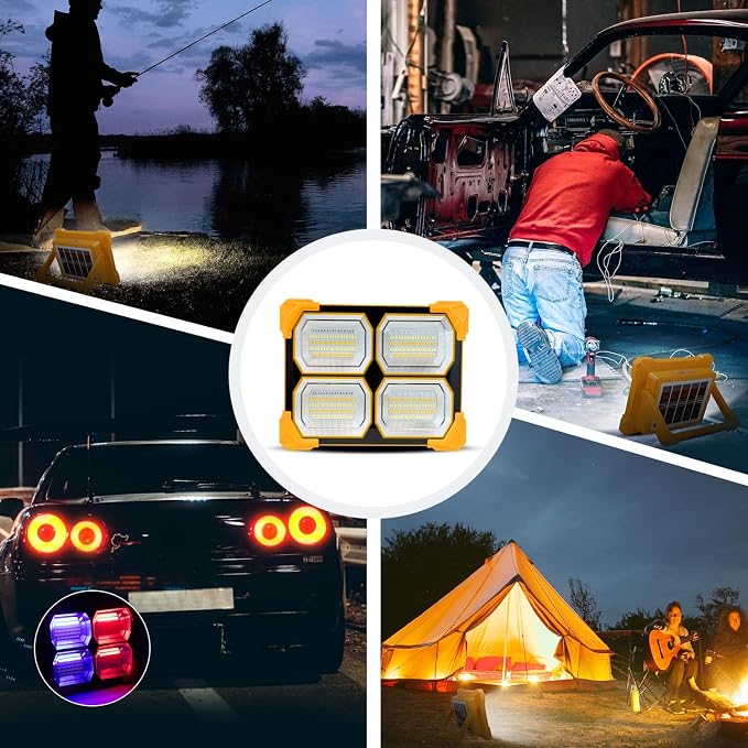 Portable LED Work Solar Light - Kifflux 300W Rechargeable LED Solar Work Light, Magnetic Worklight with IP66 Waterproof, Portable Solar Power Outdoor Working Light for Emergency Camping(2 Pack)