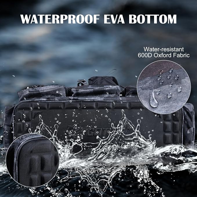 Goture Large Tackle Bag,Water Resistant Saltwater Gear Storage Big Fishing Bag with EVA Bottom,Store Up to 12PCS 3700 Plus 5PCS 3600 Tackle Trays(Not Included),Gifts for Men(26.38"x15.35"x11.42")