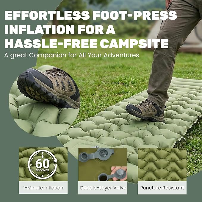 2Pack Inflatable Camping Pad, Inflatable Camping Mat with Pillow, Built-in Foot Pump Sleeping Mat, Upgraded Compact Camping Air Sleeping Pads for Tent, Backpacking, Hiking