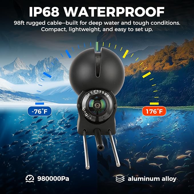 Underwater Fishing Camera 5000mAh/8000mAh Battery,4.3"/5" LCD & IR Night Vision, IP68 Waterproof Portable Fish Camera,98ft Cable for Ice, Lake, Boat & Kayak Fishing