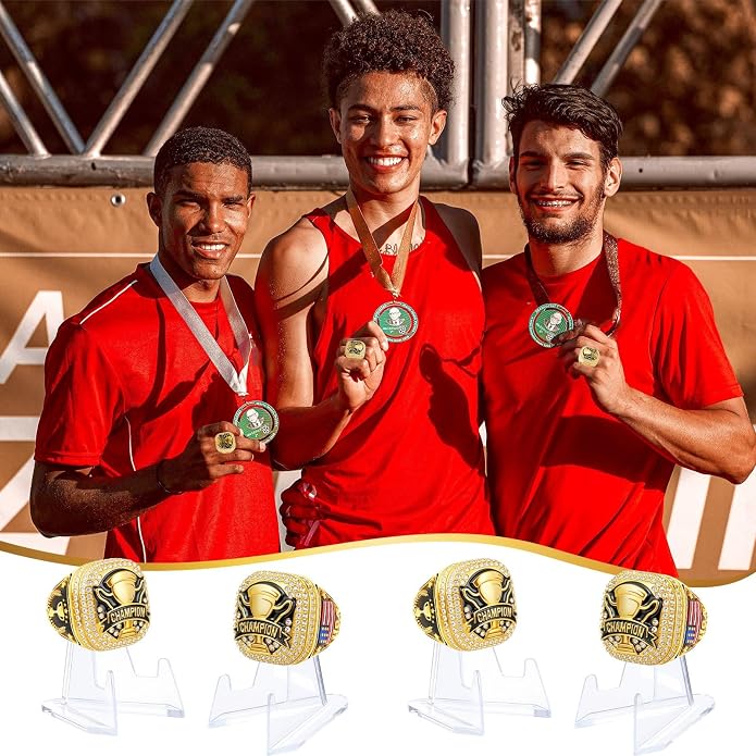 Misdary Soccer Baseball Basketball Championship Rings with Holder Most Valuable Player Trophy Gold Ring Award Gift Team Prize for Football Tournament Winner