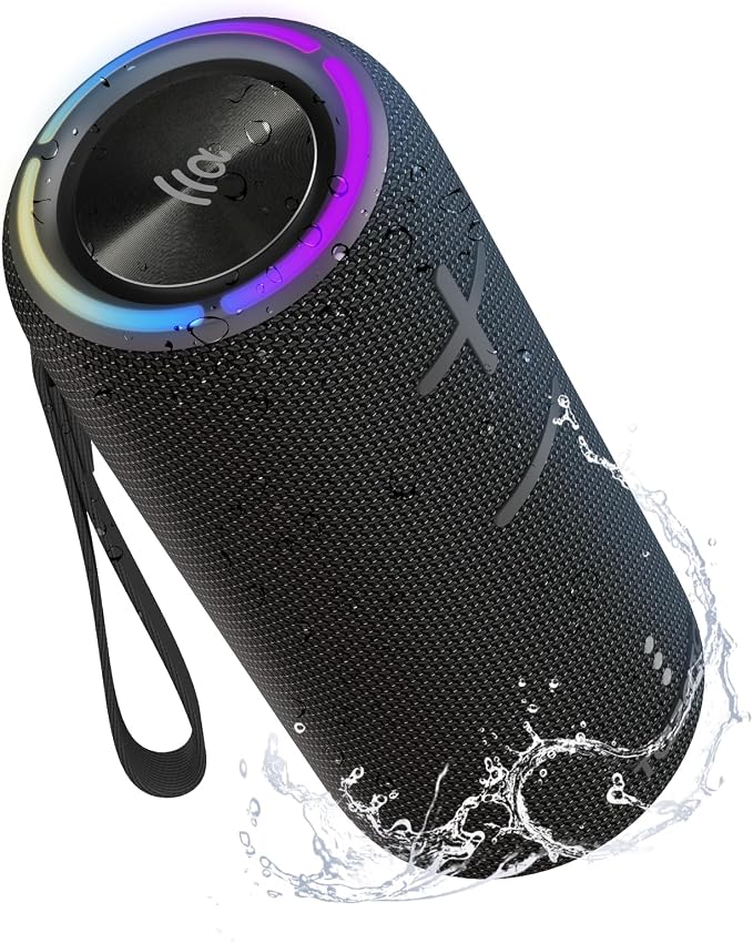 TAZATA Fun 300 30W Portable Bluetooth Speaker, IPX7 Waterproof & Dustproof, Bluetooth 5.3, Deep Bass, TWS Pairing, 8H Battery Life, Stereo HD Sound for Camping, Beach, Outdoor, Travel, Bike - Black