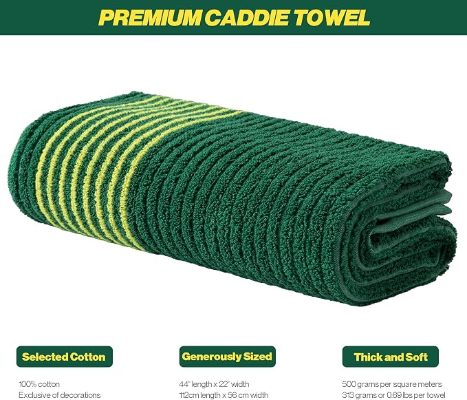 Handy Picks Caddie Golf Towel, Extra Large 44” x 22” Caddy Towel for Tour Professionals, Selected Soft Cotton, Absorbent with Professional Edge Finishing (Green, Pack of 2)