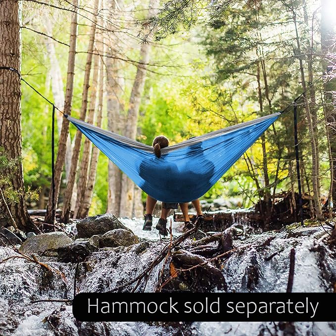Hammock Straps and Carabiners Set | 22 Feet Total, 44+2 Loops | 1200lbs Breaking Strength (500lbs Rated) | Non-Stretch, Lightweight, Portable - Quick Setup | Heavy Duty, Tree Friendly
